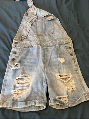 life in progress Light Blue Distressed Denim Short Overalls